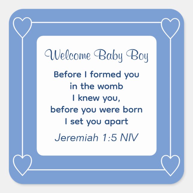 Sticker Carré Joli Baby shower Bible Verse Bleu rayé (Devant)