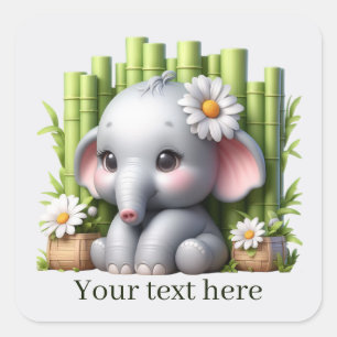 Sticker Carré Joli bébé éléphant ajouter du texte