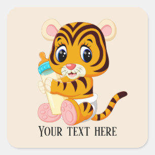 Sticker Carré Joli bébé unisex tiger ajouter du texte