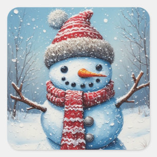 Sticker Carré Joli bonhomme de neige