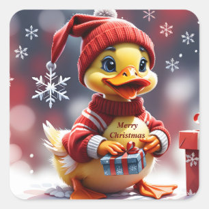 Sticker Carré Joli canard de Noël