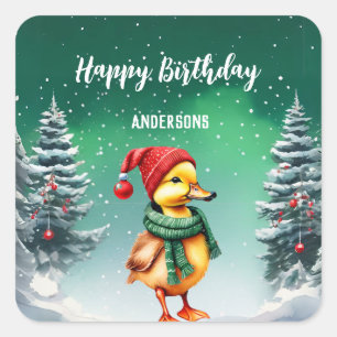 Sticker Carré Joli canard de Noël arbre d'anniversaire fille fêt