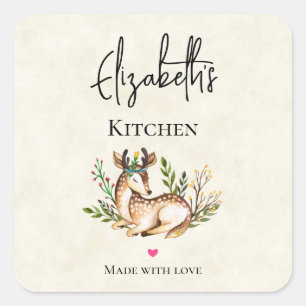 Sticker Carré Joli Cerf Aquarellé Posé Sur La Cuisine Boho