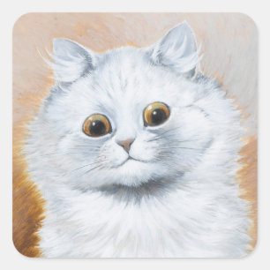 Sticker Carré Joli chat blanc Art Vintage par Louis Wain