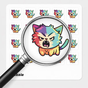 Sticker Carré Joli Chat Kawaii En Colère - Pop Art Chat Qui Siff