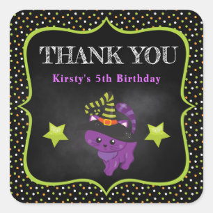 Sticker Carré Joli chat violet Halloween et anniversaire à pois