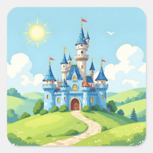 Sticker Carré Joli château bleu et blanc
