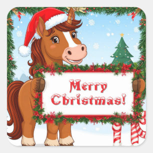 Sticker Carré Joli cheval de Noël