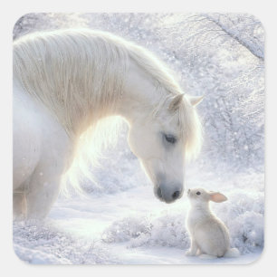 Sticker Carré Joli cheval et lapin des fêtes de Noël