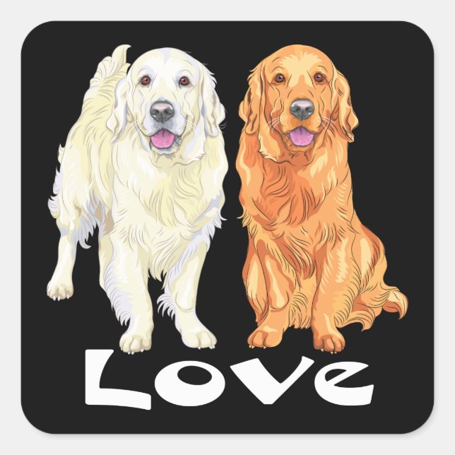Sticker Carré Joli Chien Chien Aimant Caricature Golden Retrieve (Devant)