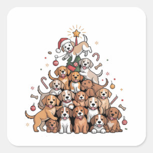Sticker Carré Joli chien d'arbre de Noël de Noël