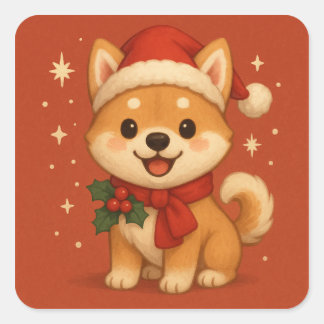 Sticker Carré Joli Chien de Noël