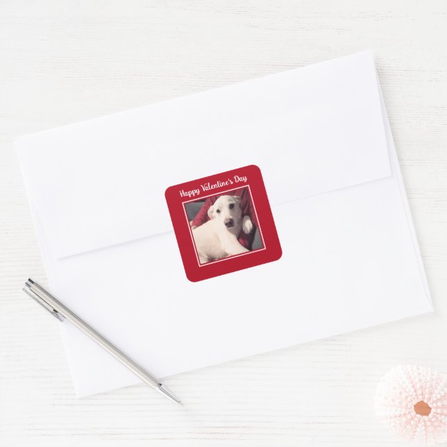 Sticker Carré Joli Chien Joyeuse Saint-Valentin (Enveloppe)