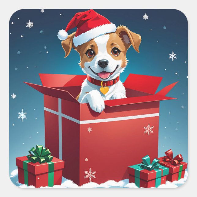 Sticker Carré Joli chiot de Noël (Devant)