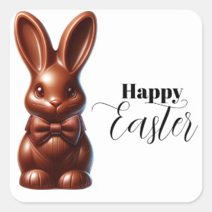 Sticker Carré Joli chocolat lapin de Pâques nœud papillon bonbon