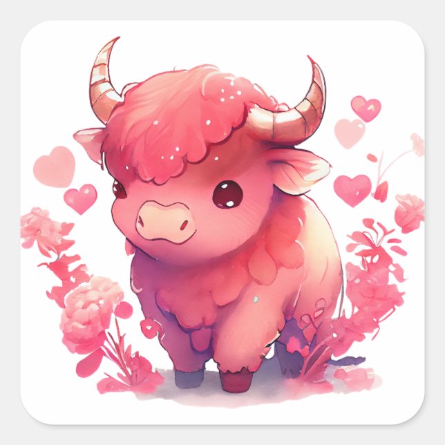 Sticker Carré Joli cœur buffle Saint-Valentin (Devant)