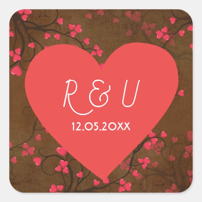 Sticker Carré Joli coeur mariage (Devant)