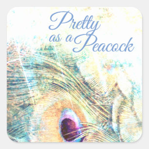 Sticker Carré Joli comme un paon pastel violet bleu blanc