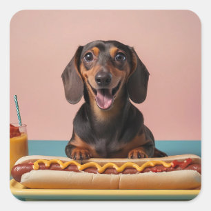 Sticker Carré Joli Dachshund Avec Chien Chaud
