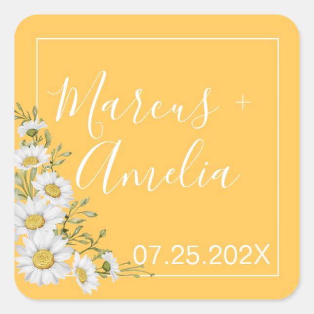 Sticker Carré Joli Daffodil Jaune & Blanc Mariage de marguerites (Devant)