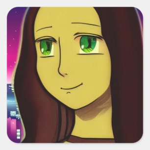 Sticker Carré Joli dessin humoristique japonaise Mona Lisa Japon