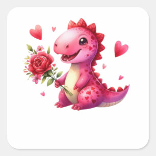 Sticker Carré Joli dinosaure de la Saint-Valentin