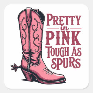 Sticker Carré Joli en rose dur comme Spurs Cowgirl Boot Western