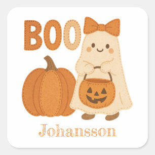 Sticker Carré Joli Fantôme Boo Citrouille Feutre Kawaii Hallowee