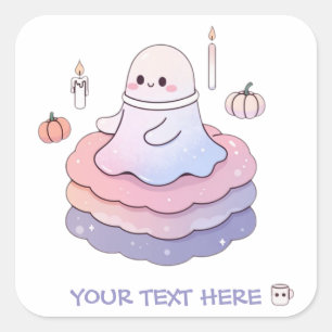 Sticker Carré Joli Fantôme Pastel Halloween Kawaii Rose et Viole