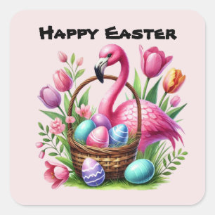 Sticker Carré Joli Flamant rose rose Pâques