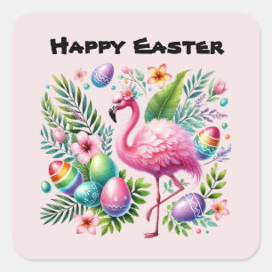Sticker Carré Joli Flamant rose rose Pâques
