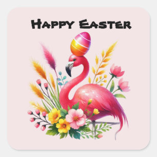 Sticker Carré Joli Flamant rose rose Pâques