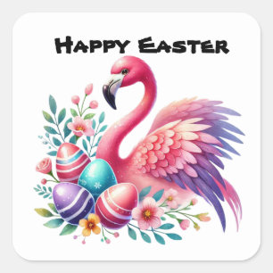 Sticker Carré Joli Flamant rose rose Pâques