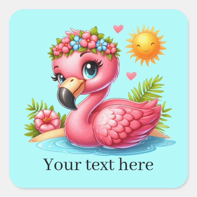 Sticker Carré Joli flamant rose tropical (Devant)
