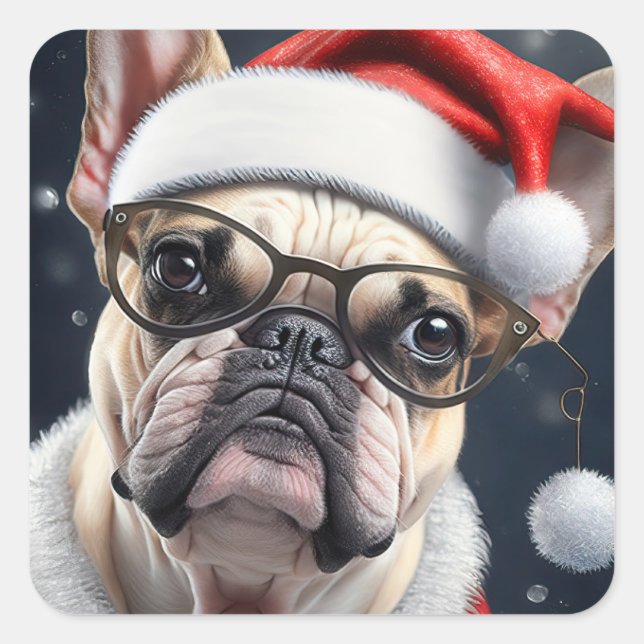 Sticker Carré Joli French Bulldog Père Noël Noël Conception (Devant)