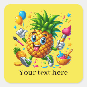 Sticker Carré Joli fruit d'ananas d'été ajouter du texte