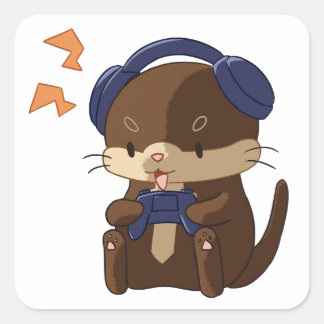 Sticker Carré Joli Gamer Otter Jouer Avec Contrôleur