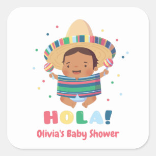 Sticker Carré Joli Garçon Mexicain Hola Fête Bébé Shower