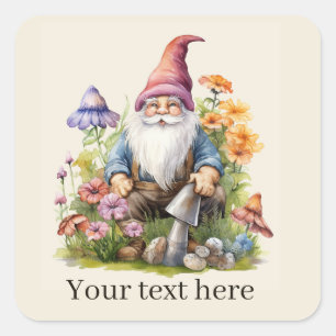 Sticker Carré Joli gnome de jardin ajouter du texte 