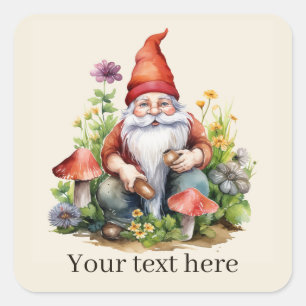 Sticker Carré Joli gnome de jardin ajoutez du texte