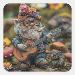 Sticker Carré Joli gnome musical jouant de la guitare