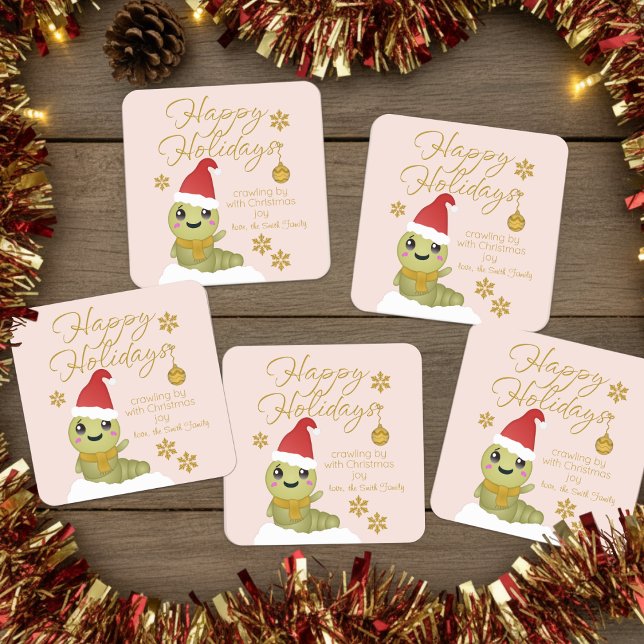 Sticker Carré Joli Jour de Cartographie de Script Gold (Customize these cute Christmas stickers and send them off with your gift of love.)