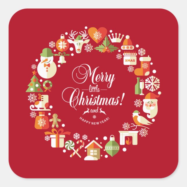 Sticker Carré Joli Joyeux Petit Noël | Sceau à coller (Devant)