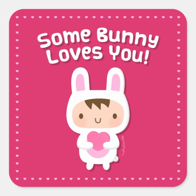 Sticker Carré Joli Lapin Aime Vous Aimez La Confession Rose (Devant)