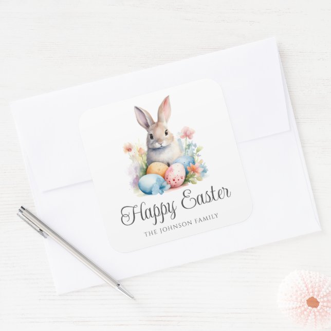 Sticker Carré Joli lapin coloré Joyeux Pâques (Enveloppe)