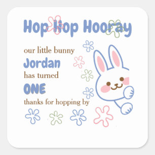 Sticker Carré Joli Lapin Dessin Animé Fête Son Premier Anniversa