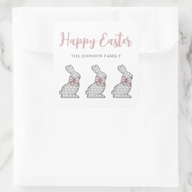 Sticker Carré Joli lapin rose Pâques (Sac)