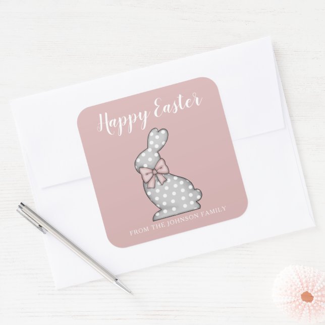 Sticker Carré Joli lapin rose Pâques (Enveloppe)