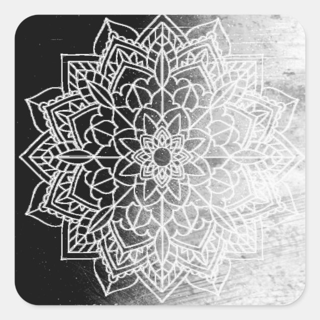 Sticker Carré Joli Mandala noir et blanc Abstrait (Devant)