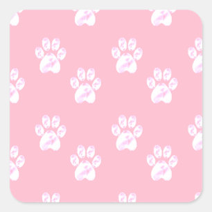 Sticker Carré Joli motif de patte blanche sur rose